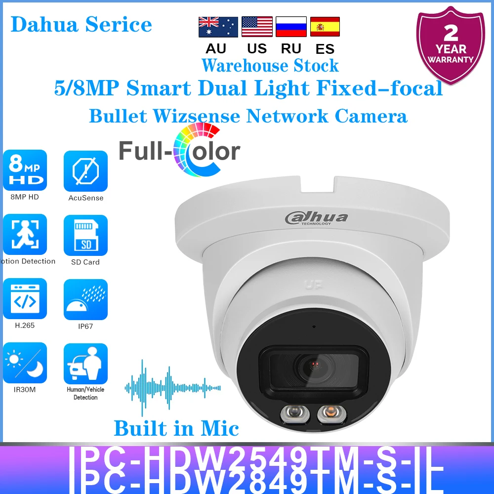 Dahua Serice IPC-HDW2549TM-S-IL 5MP Smart Dual Light Eyeball WizSense Network IP Camera Full Color SD Slot POE IP67 SMD Plus