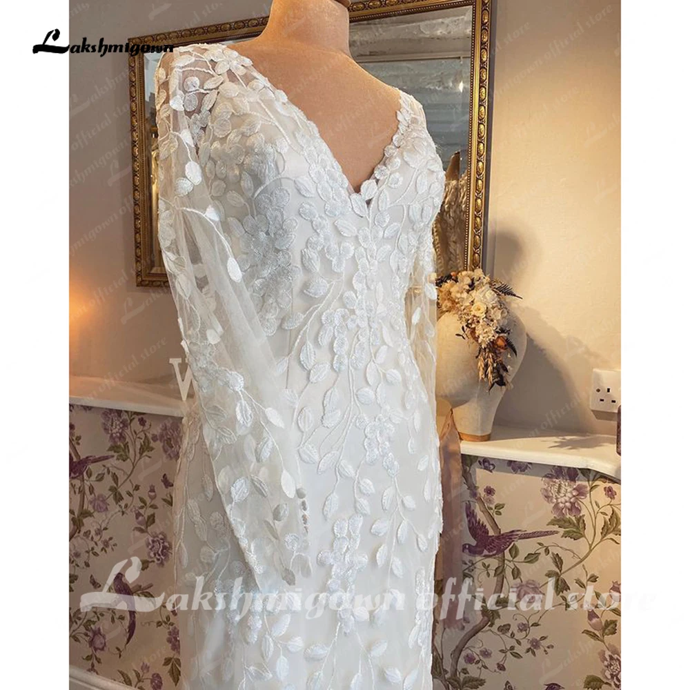 Lakshmigown Abito da Sposa Boho in pizzo a maniche lunghe lunghezza del pavimento 2023 abiti da Sposa Sexy da spiaggia abiti da Sposa senza schienale