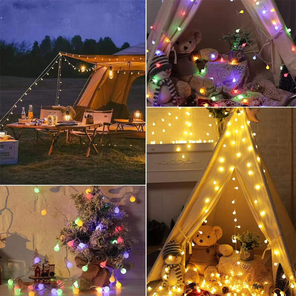 100 LED Solar Fairy Lights IP65 Outdoor Frosted Globe String 8 Modes for Halloween Christmas 2024 Party Garden Decoration