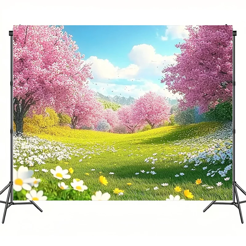 Aesthetic Cherry Blossom Tapestry Wall Hanging Canvas Print Spring Flower Field Nature Decor for Living Room Home Art