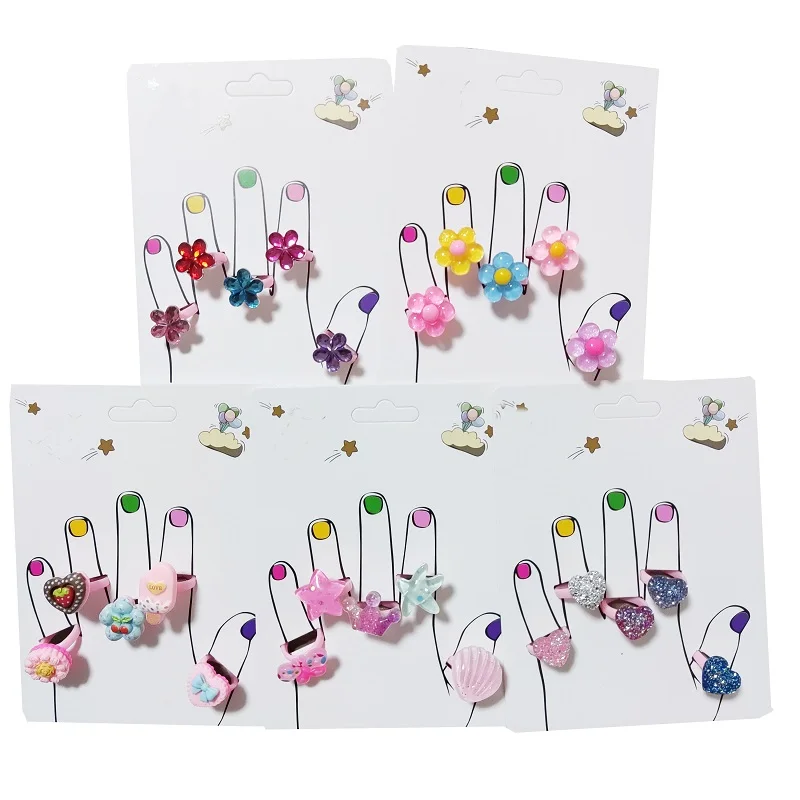 10PCs/Set Hot Sale Kids Cute Cartoon Rings Flower Crown Shape Ring Set Mix Finger Jewelry Creative Accessories Girl Child Gifts