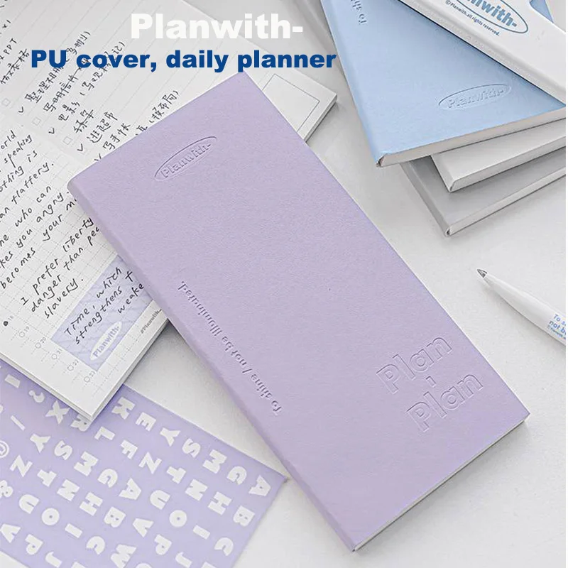 Planwith Kawaii โน้ตบุ๊ค Daily Planner แบบพกพา PU Soft Cover Agenda เวลาทํางาน Plan ตาราง Self Filled วันที่การเรียนรู้