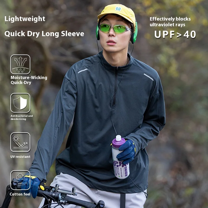 

Влагопоглощающая быстросохнущая футболка с длинными рукавами и полумолнией для езды на велосипеде на открытом воздухе, пеших прогулок, спортивных тренировок