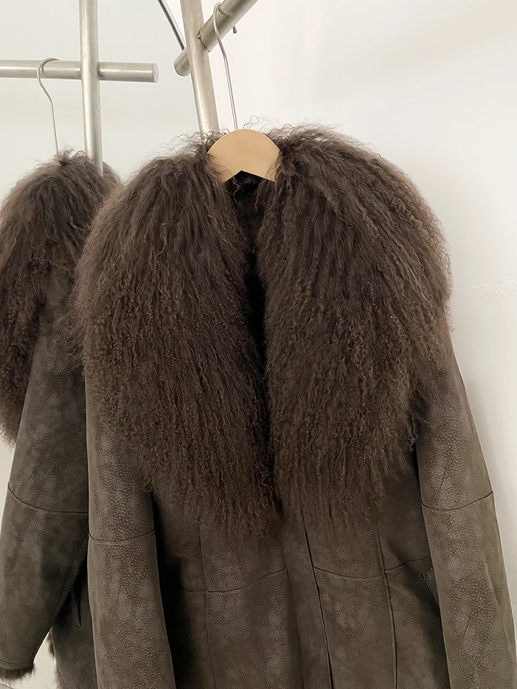 Nouveau hiver femmes moyen réel lapin fourrure mélange manteau femme épaissi chaud naturel mongolie mouton fourrure veste haut vêtements