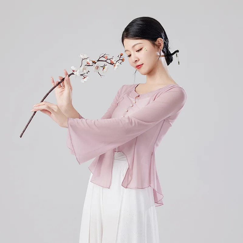 

Женская танцевальная сетчатая одежда Hanfu для тренировок и выступлений, танцевальная одежда для взрослых, одежда для классических танцев