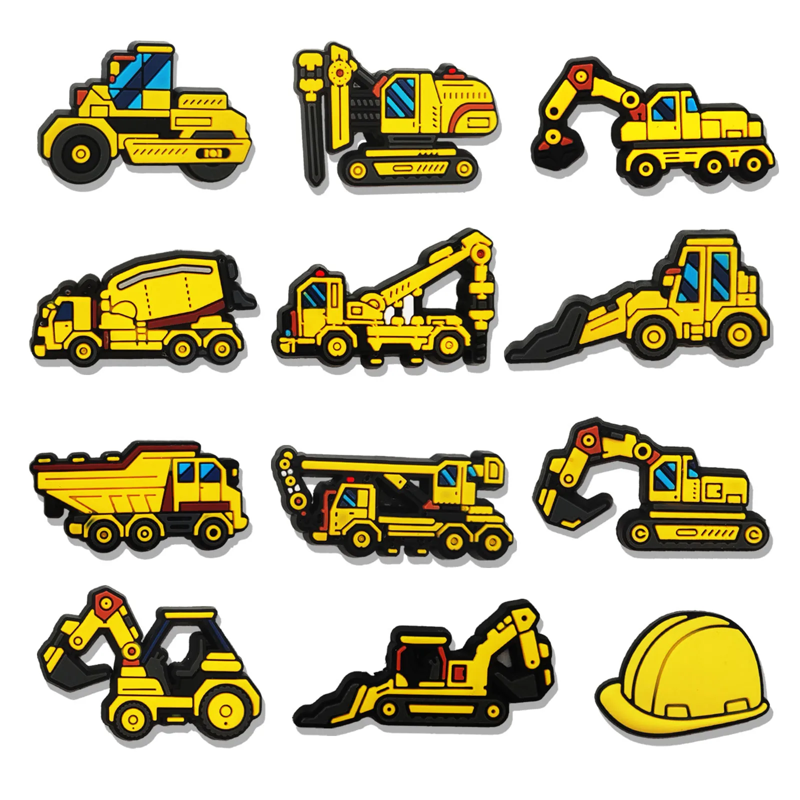 12Pcs Engineering Vehicle Series Shoe Charms For Shoe Key Chain Sandals Beach Bags, DIY Shoe Decorations Accessories Shoes Pins