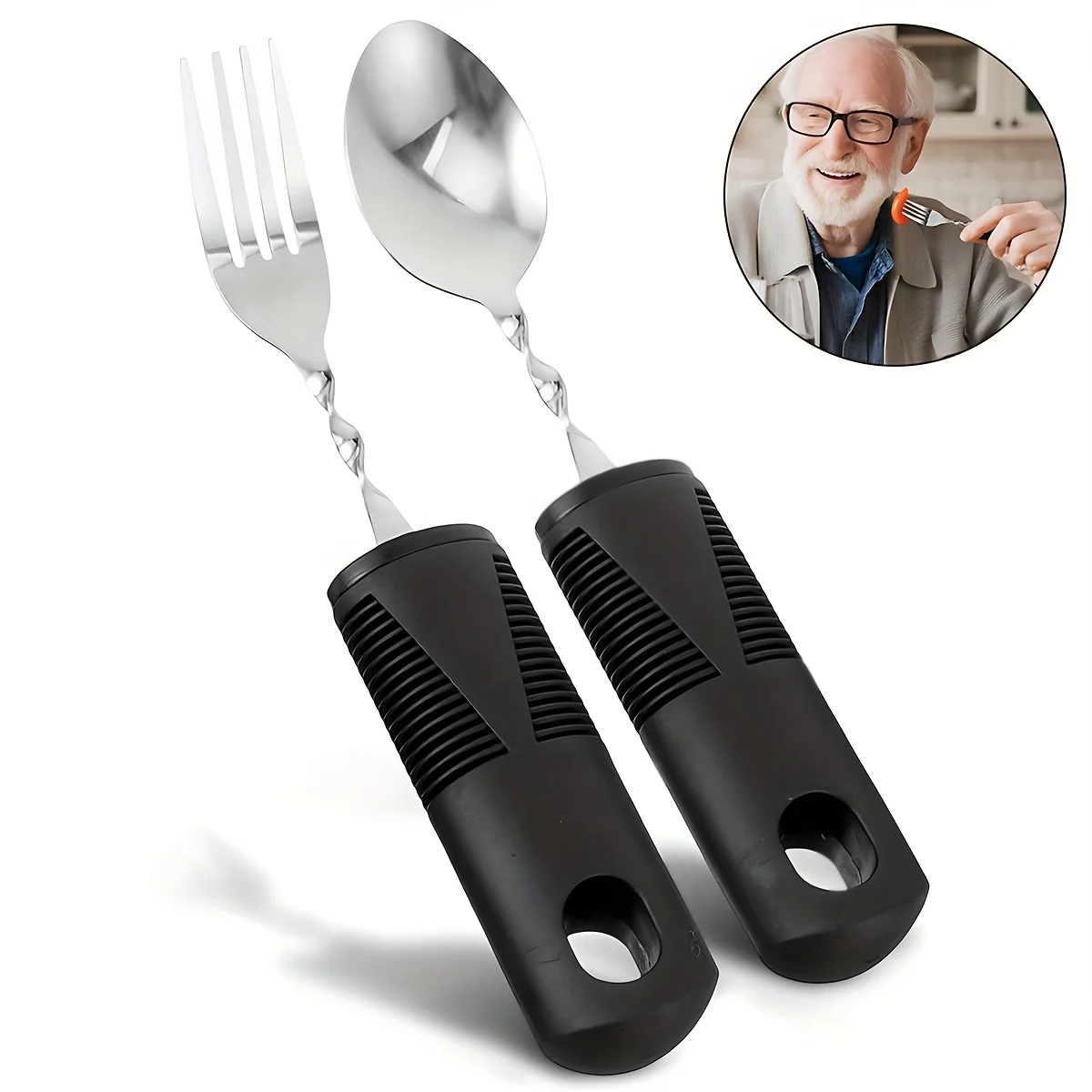 

E2 2Pcs Adaptive Utensils Spoon Fork Set Weighted Utensils for Hand Tremors Easy Grip Joint Aid Silverware for Old Hand Tremors