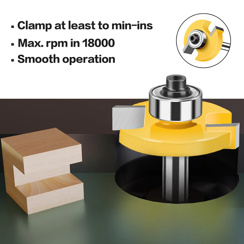 8mm Shank T-Slot Rabbet Router Bit T-Track Slotting Bit Milling Cutter with 10 Bearings Set Multiple Depths Woodworking Tool