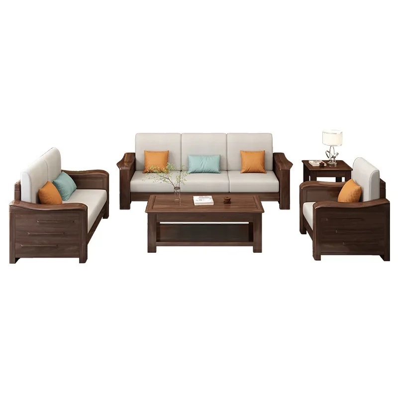 

Light luxury walnut solid wood sofa new Chinese villa coffee table full set combination home