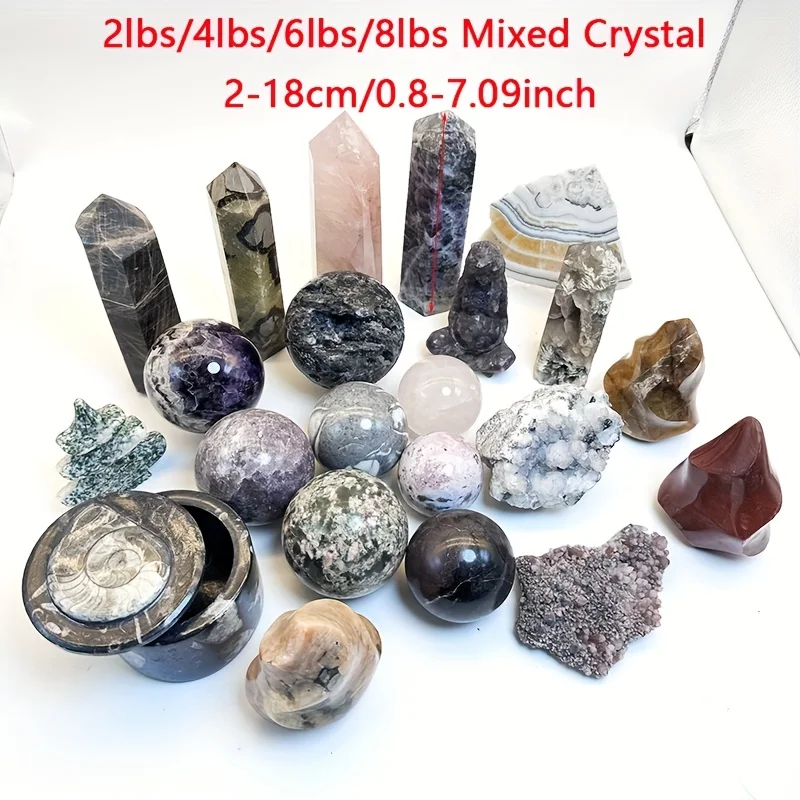 Mixed Crystal Decorative Stones – Natural Freeform Spheres, Obelisks & Palm Stones in 2lb/4lb/6lb/8lb Sets | Unique Specimen Gif view 2