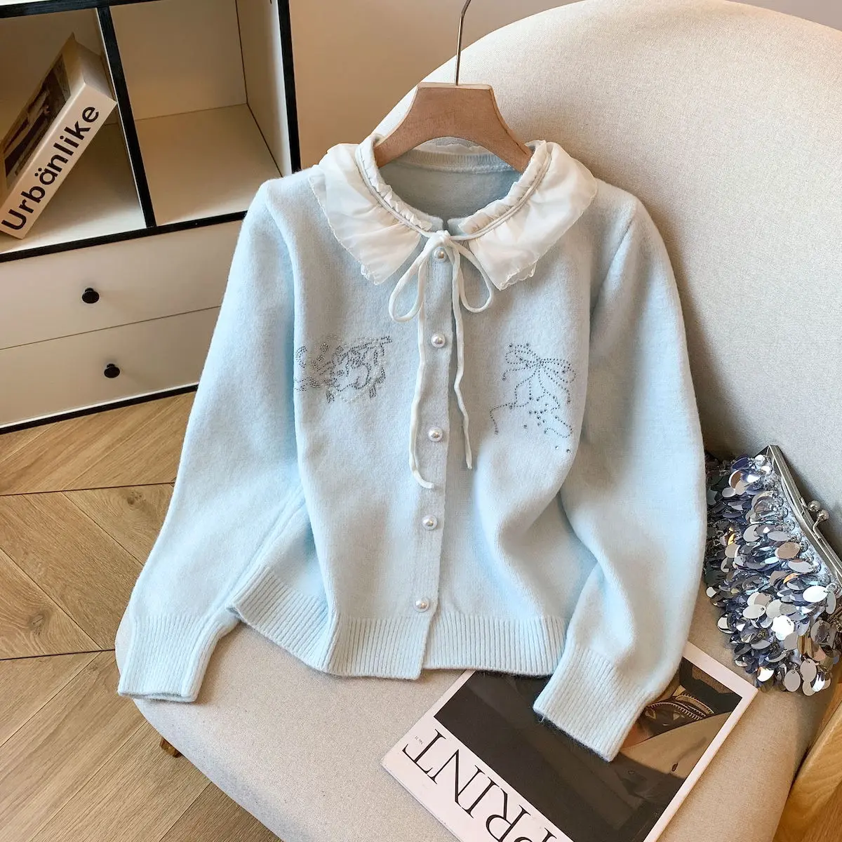 

Winter Sweet Gentle Knit Cardigan Women's Short Ruffled Collar Round Neck College Style Fashion Design Sweater