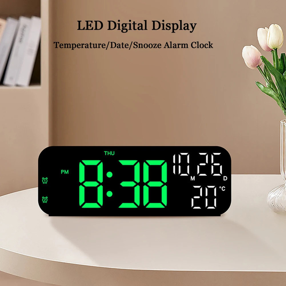 Digital Clock LED Display Screen Alarm Clock With Temperature Display 12/24 Hours Mode Snooze Function Electronic Desktop Clocks