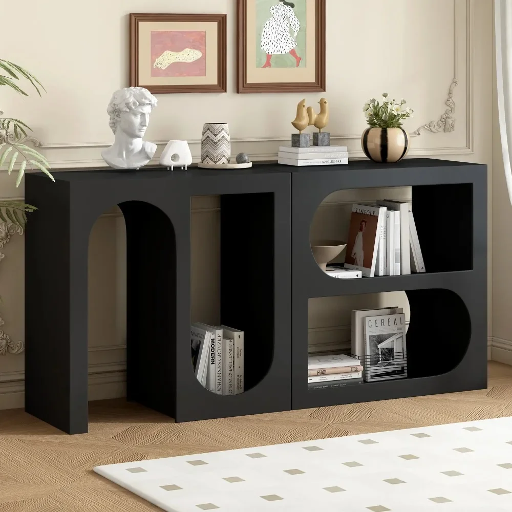 

62.8" Longer Modular Console Table,Wood Entryway Table with Rectangular Exterior and Curved Interior Design for Customizable