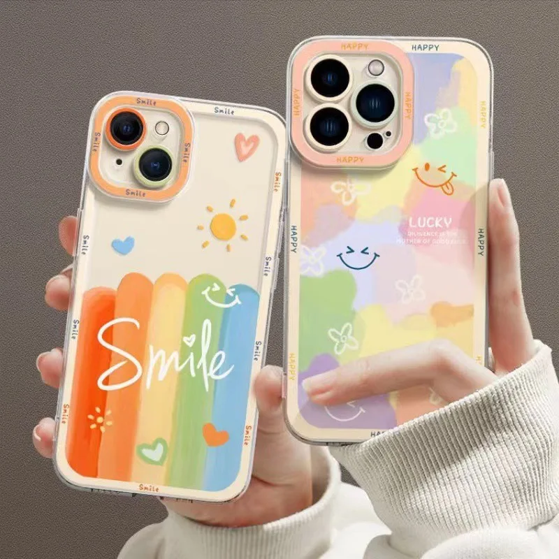 

Laughter Rainbow Transparent Phone Case For iPhone 13, 12, 14 15 16Pro Max, 11, New, All-Inclusive adorable