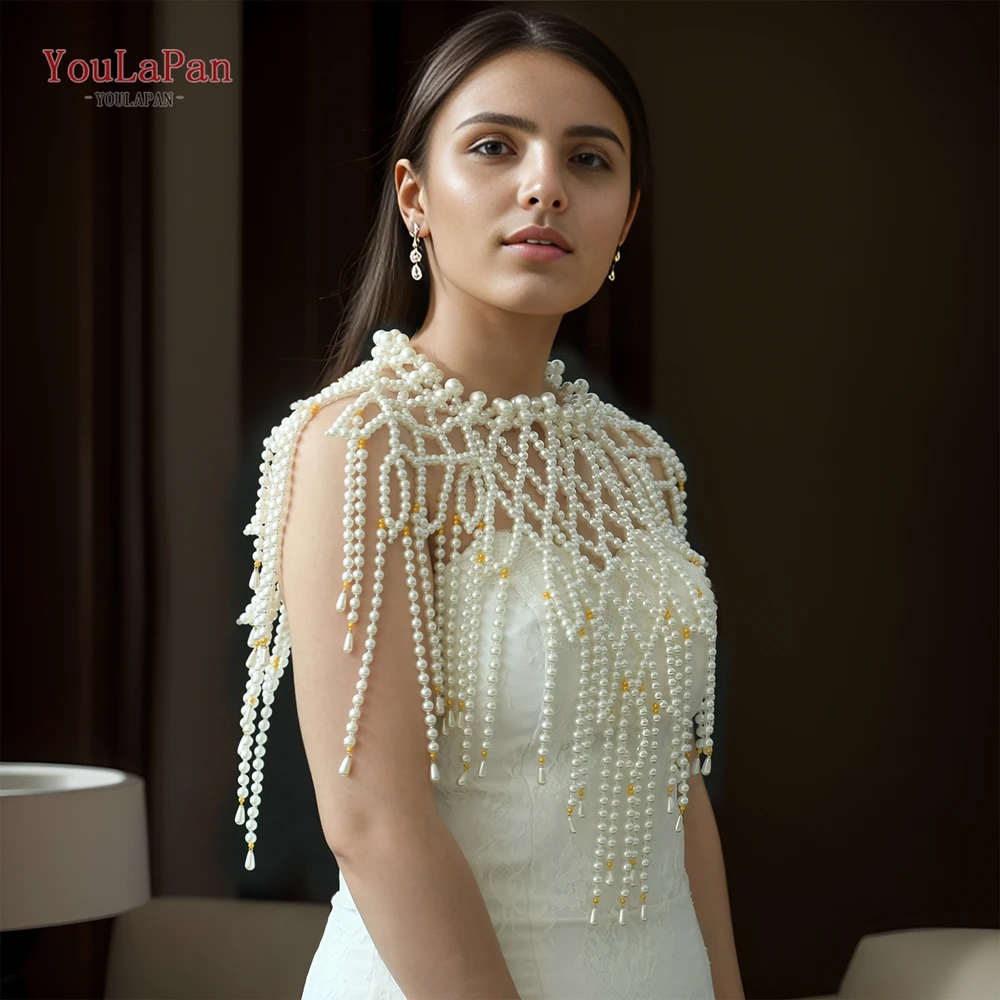 YouLaPan Pearl Layers Exaggerated Shoulders Jacket Sex Sexy Bikini Pearl Shoulder DIY Cape Dress Shoulder Decoration VG42