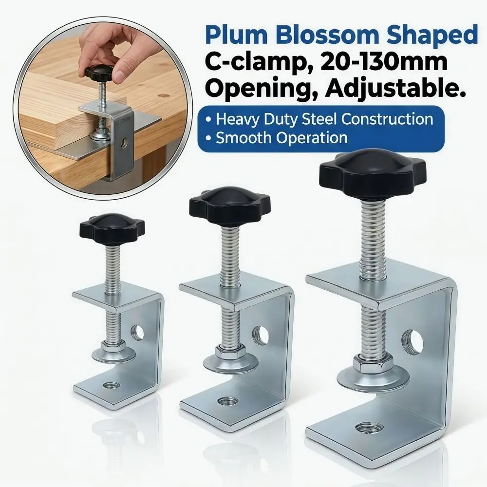 Plum Blossom Shaped C-clamp Hand-twisting Adjustable Square Clamp 20-130mm Opening Sturdy Fixed Holder Clip Hardware Fasteners