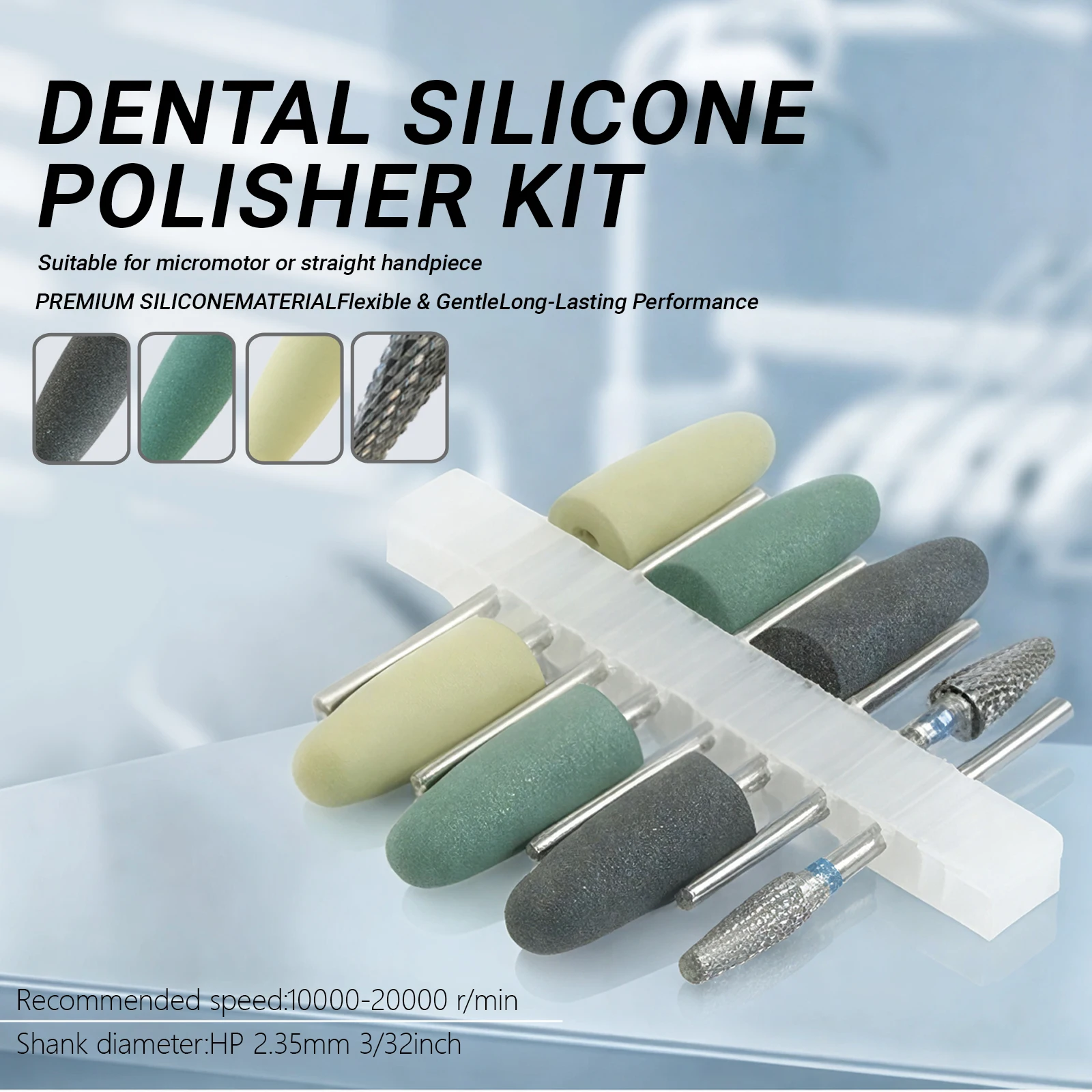 8Pcs/Kit Dental Resin Base Acrylic Polishing Kit 6pcs Silicone Polisher +2pcs Carbide Ball Strawberries Drill  Polisher Tool