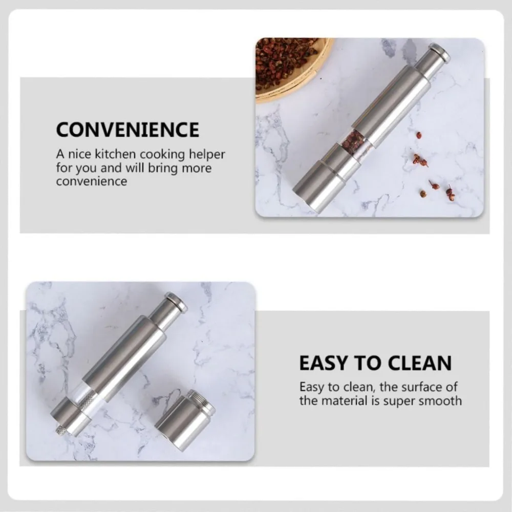 Salt and Pepper Grinder Tainless Steel Push Button Grinder Modern Design Thumb Grinder for Black Pepper Sea Salt Kitchen Tools