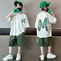 Summer Boy Clothes Set Teenage Letter Printed Casual T-shirts and Shorts 2pcs Suit Kid Short Sleeve Top Bottom Fashion Outfits