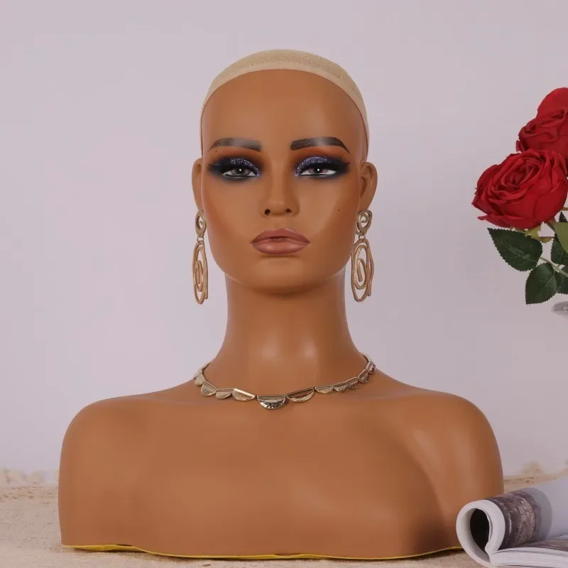 Cabeza de maniquí Busto de cabeza de maniquí realista con hombros Soporte de cabeza de peluca para exhibición de pelucas