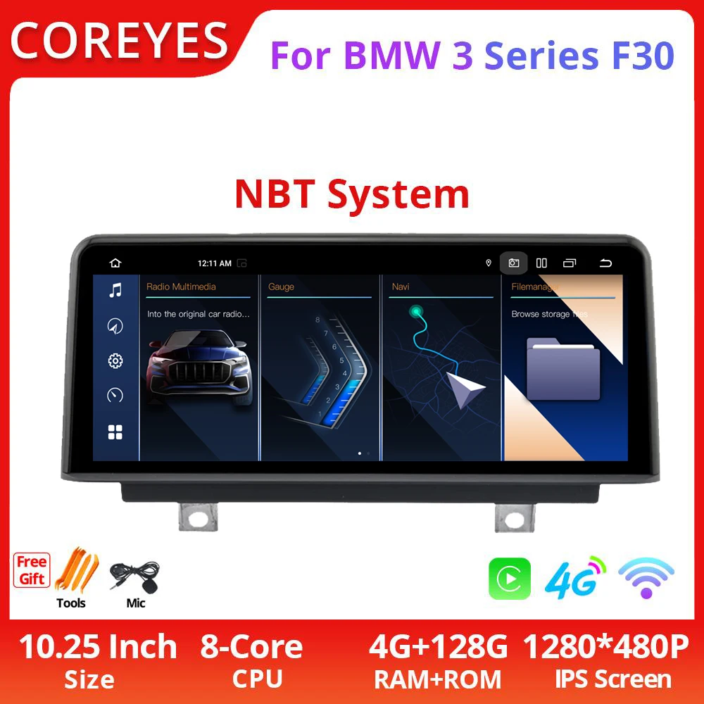 

COREYES 10,25 дюйма Android 12 Carplay для BMW 3 серии 4 F30 F31 F32 F33 F34 F35 F36 NBT Система Автомобильный радиоприемник Мультимедийный плеер