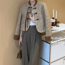 New Chinese style buckle small fragrance coat women's autumn and winter new design unique stitching retro temperament coat