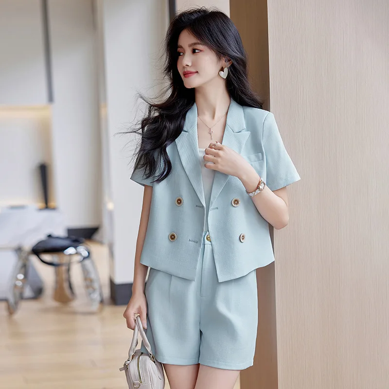 Black Suit Set Women2024Summer Shorts Small High-Grade Temperament Business Short Sleeve Small Business Suit Coat