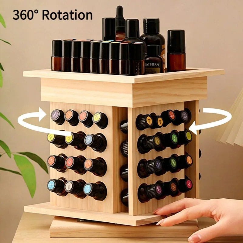 Essential Oil Storage Holders Wooden Rotating Desk Storages Racks 52 Grids Display Stand Modern Creative Organizer Shelves
