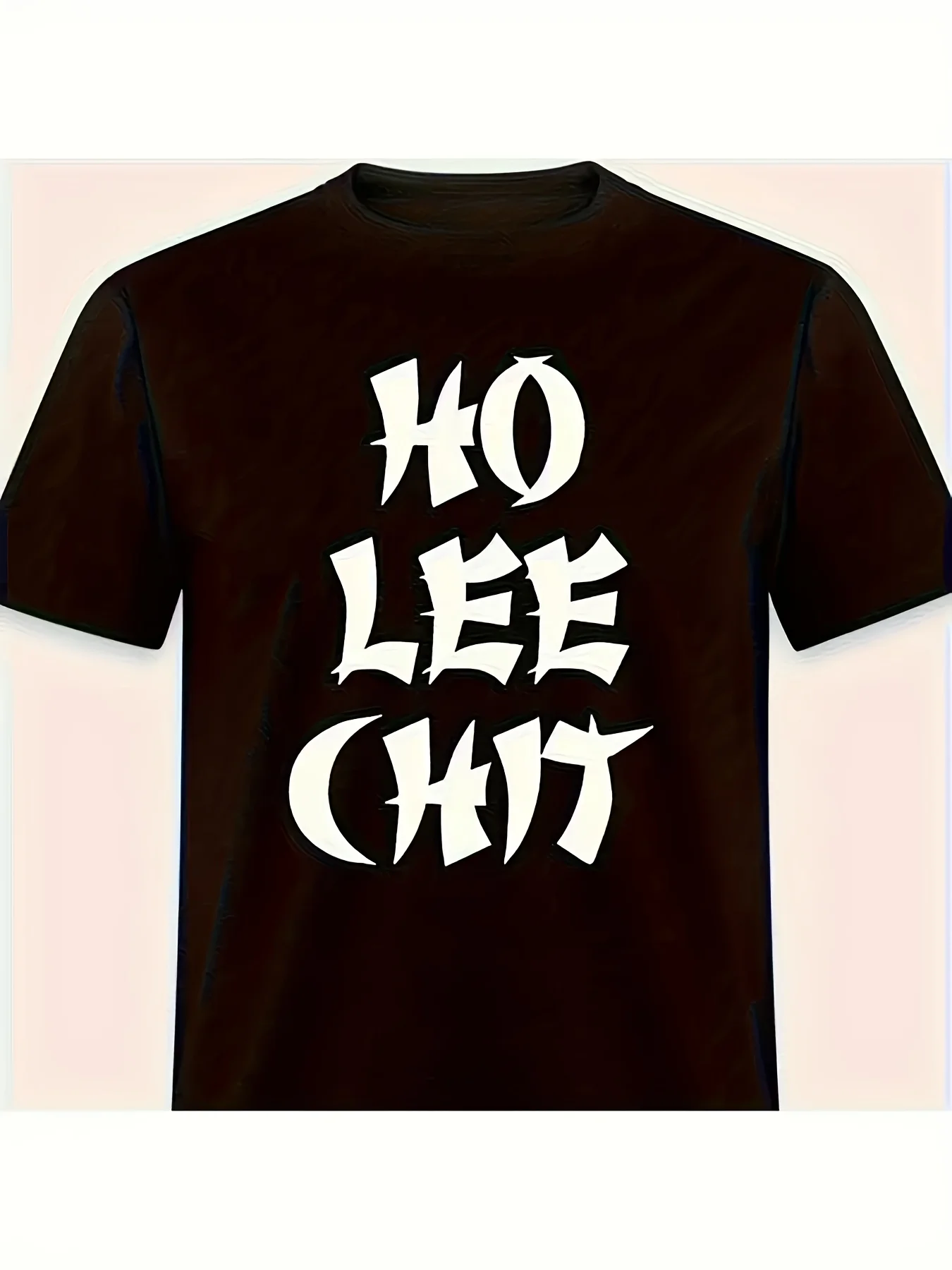

1pc Fun Men's Pattern T-Shirt HO LEE CHIT" Bold Print Short Sleeve Crew Neck Perfect for Father's Day Birthday Gift