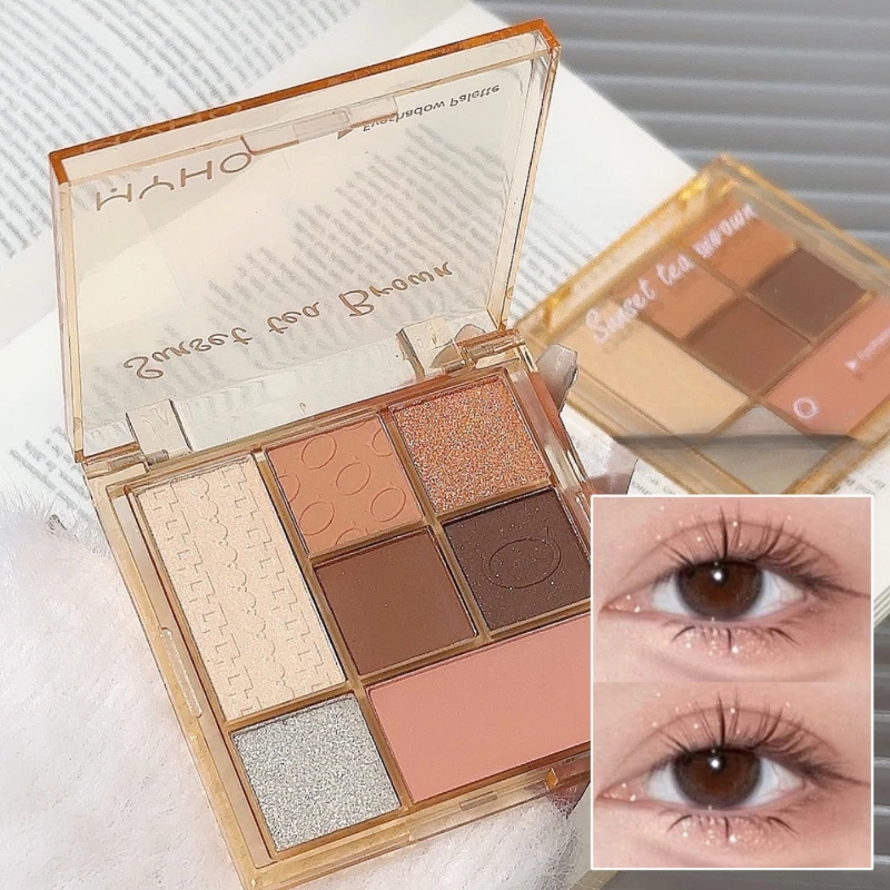 きらめく真珠のようなアイシャドウパレット,7色,ピンク,きらめく,チョコレート,ブラウン