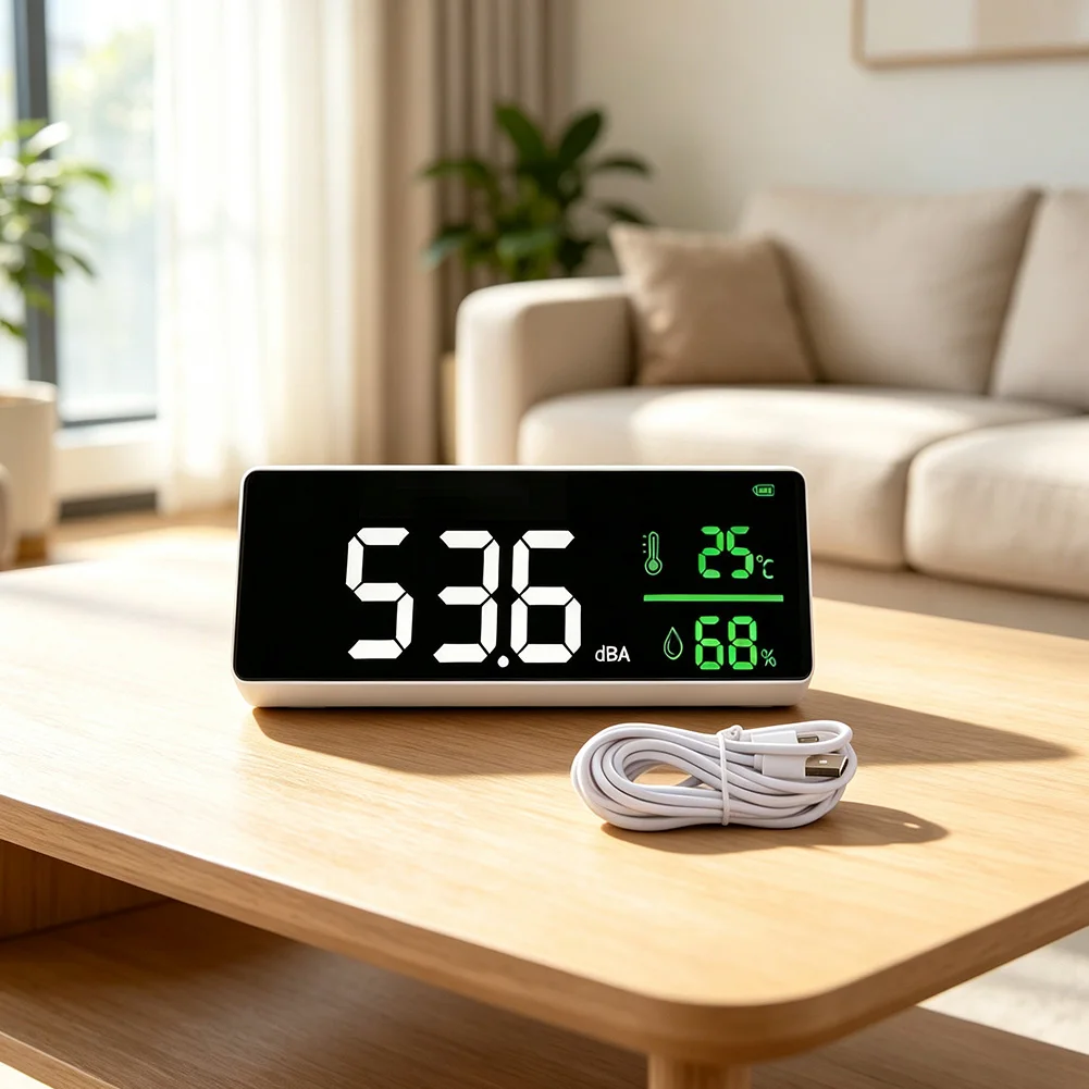 DM1306D LED Decibel Monitor with Temperature and Humidity Sensors for Indoor Air and Acoustic Environment Analysis