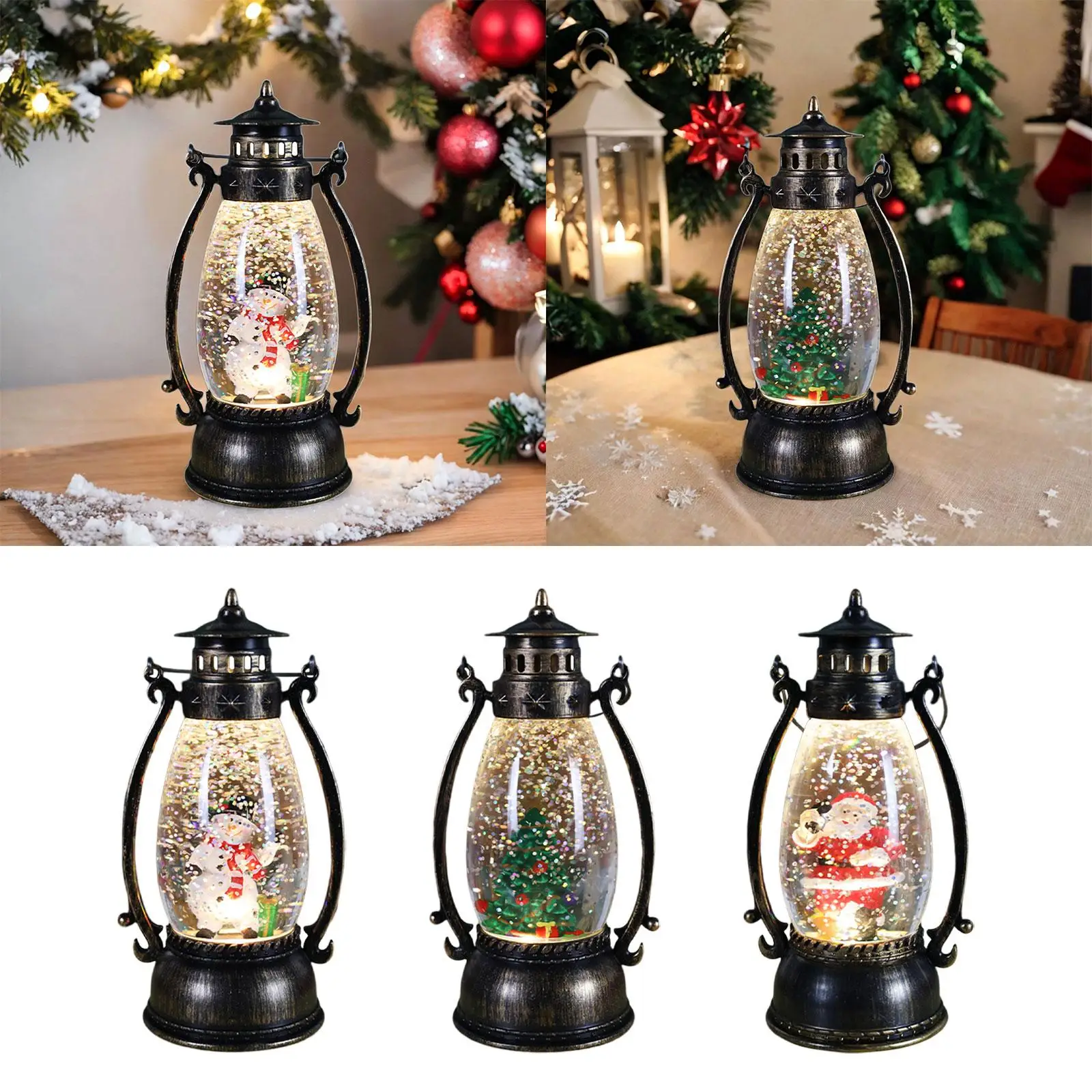 Christmas Lighted Lantern Glittering Snowing Globe Christmas Decoration