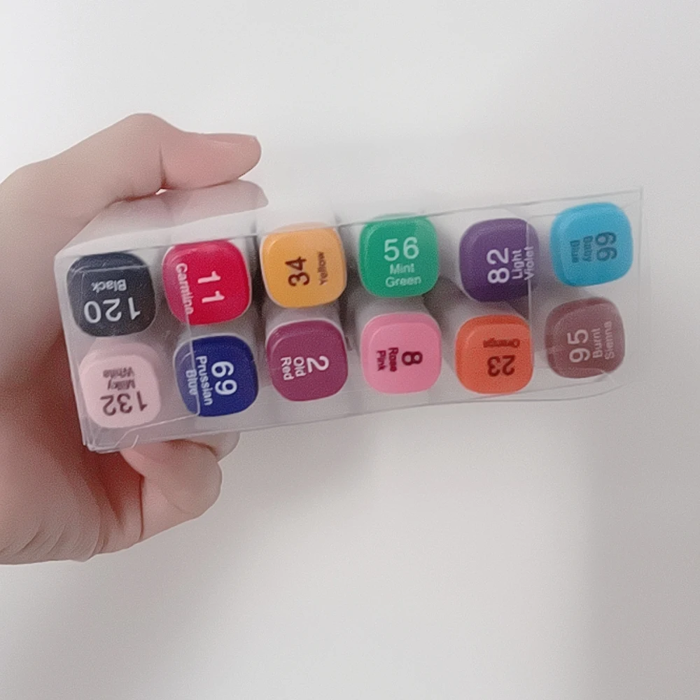 Set di 12 penne per pittura a colori, design di animazione, doppia testa, pennarello artistico multicolore