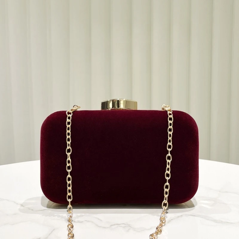 Classic Square Clutch Bags Formal Burgundy Evening Purse for Woman Pure Color Clutch Bag for Party Matte Ruby