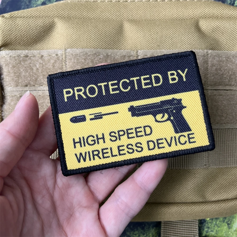 PROTECTED BY HIGH SPEED WIRELESS DEVICE Morale Badge Patch Anatomy of A Pew Printed Patches Tactical Backpack Hook&Loop Stickers - view 3