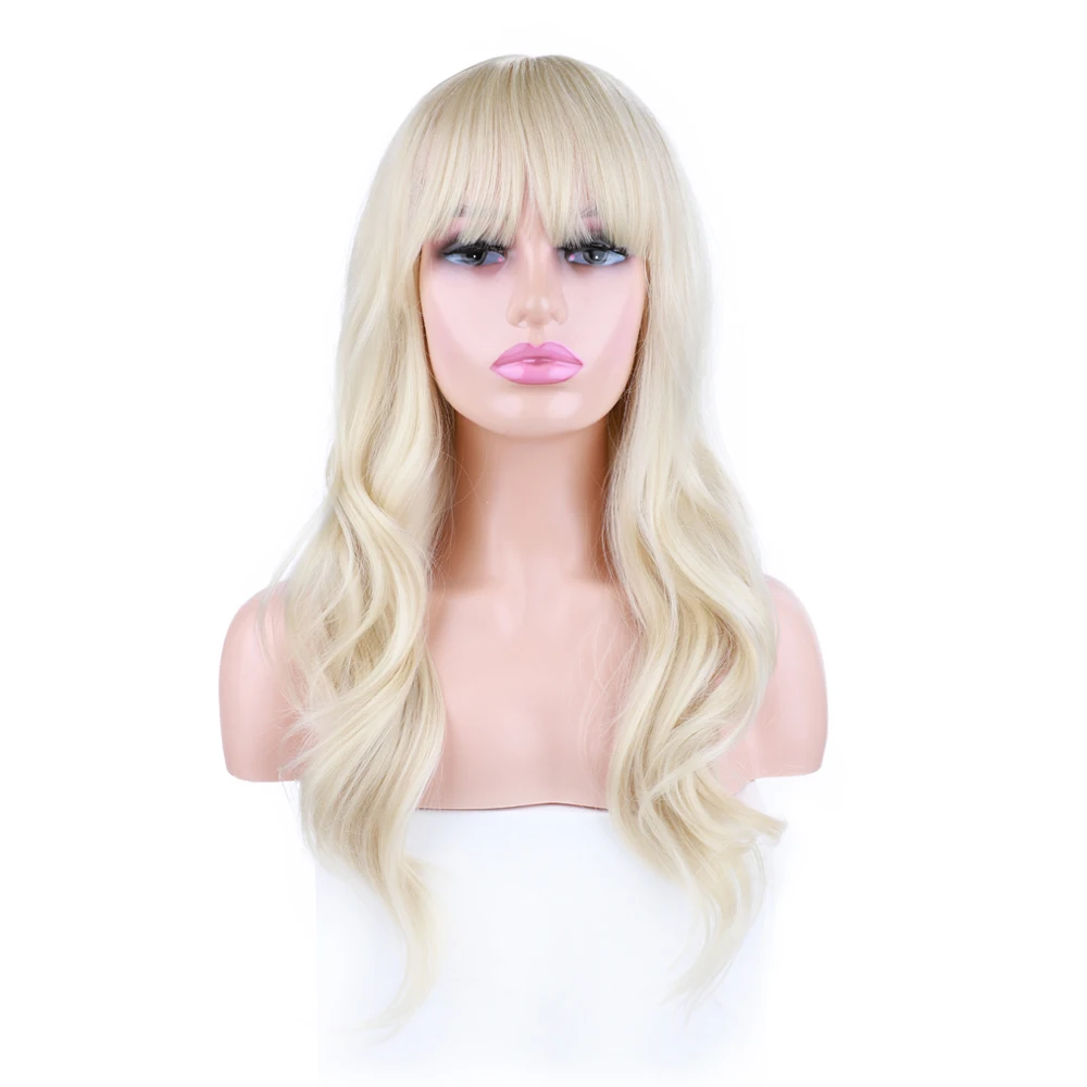 

Long Wavy Blonde Synthetic Wigs for Women 26 Inch Middle Parting Synthetic Wigs with Bangs Ombre Heat Resistant Synthetic Hair