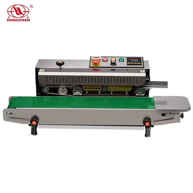 Hongzhan Stainless Steel Continue Band Sealer Plastic Film Bag Sealer Food Packaging Heat Bag Sealing Machine with Counter