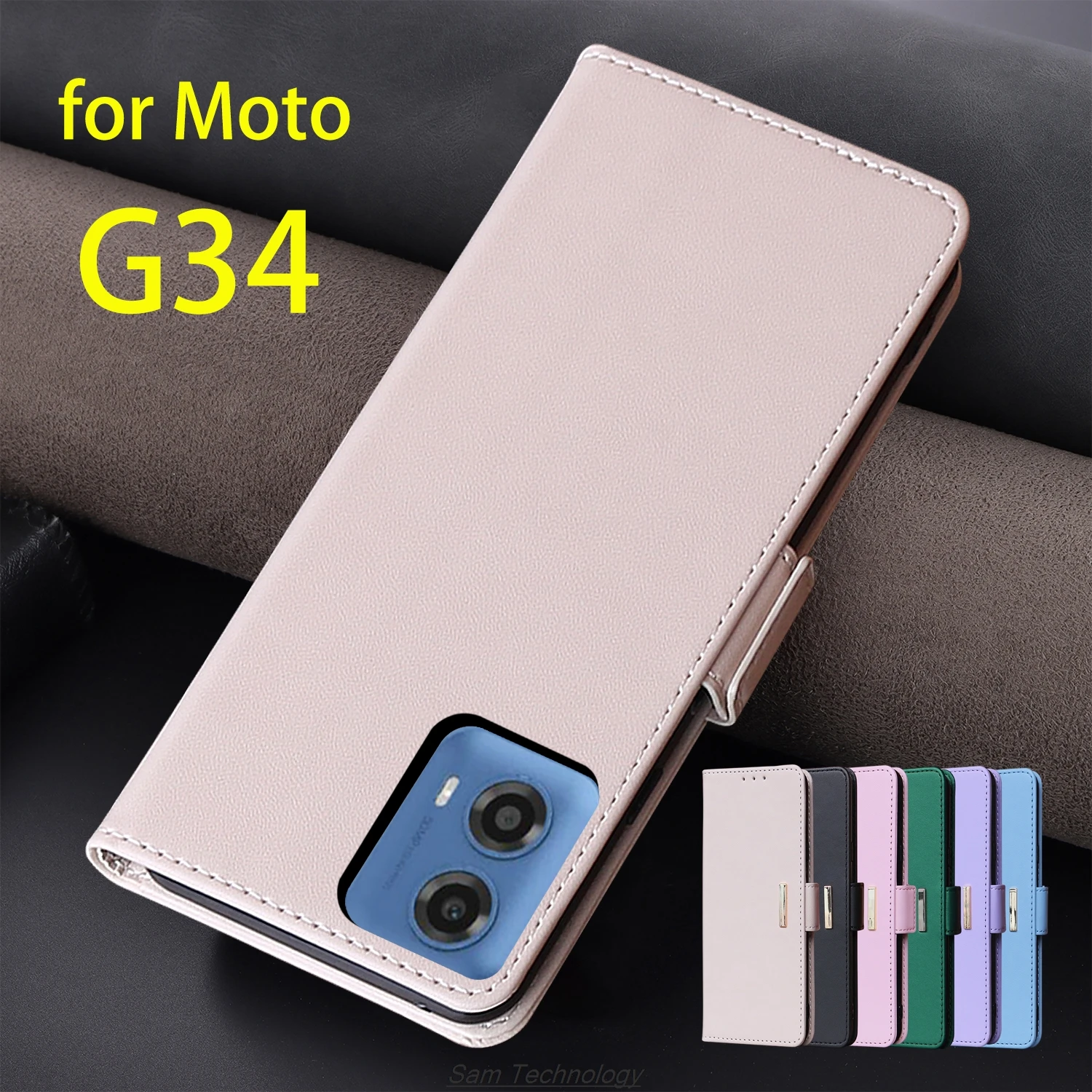 

Magnetic buckle Leather Case for Motorola Moto G34 Wallet RFID BLOCKING Flip Cover female Simple Capa Fundas Coque