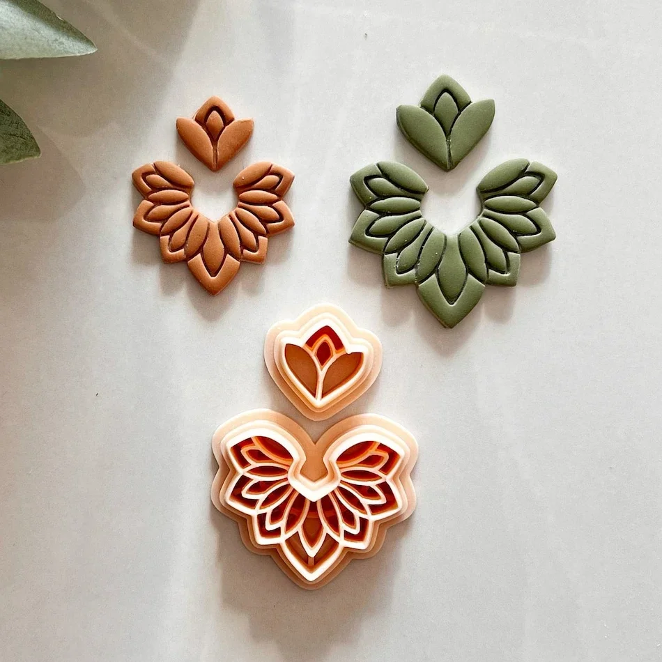 2PCS New Flower Polymer Clay Cutting Molds High Precision Hollow-out Pattern Embossed Earring Pendant Soft Potter Cutter Tools