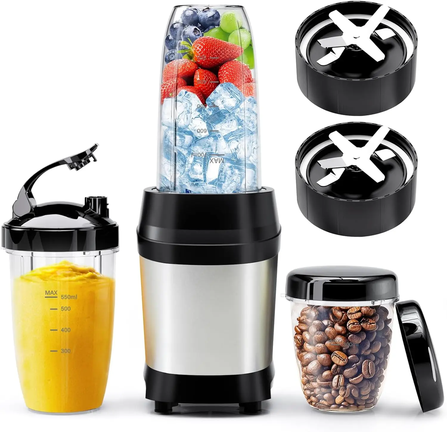 

1200W Smoothie Blender with 6-Fin Blades, Ice Crushing Blenders for Kitchen, 23oz-37oz Easy Go Cups for Juices and Smoothies