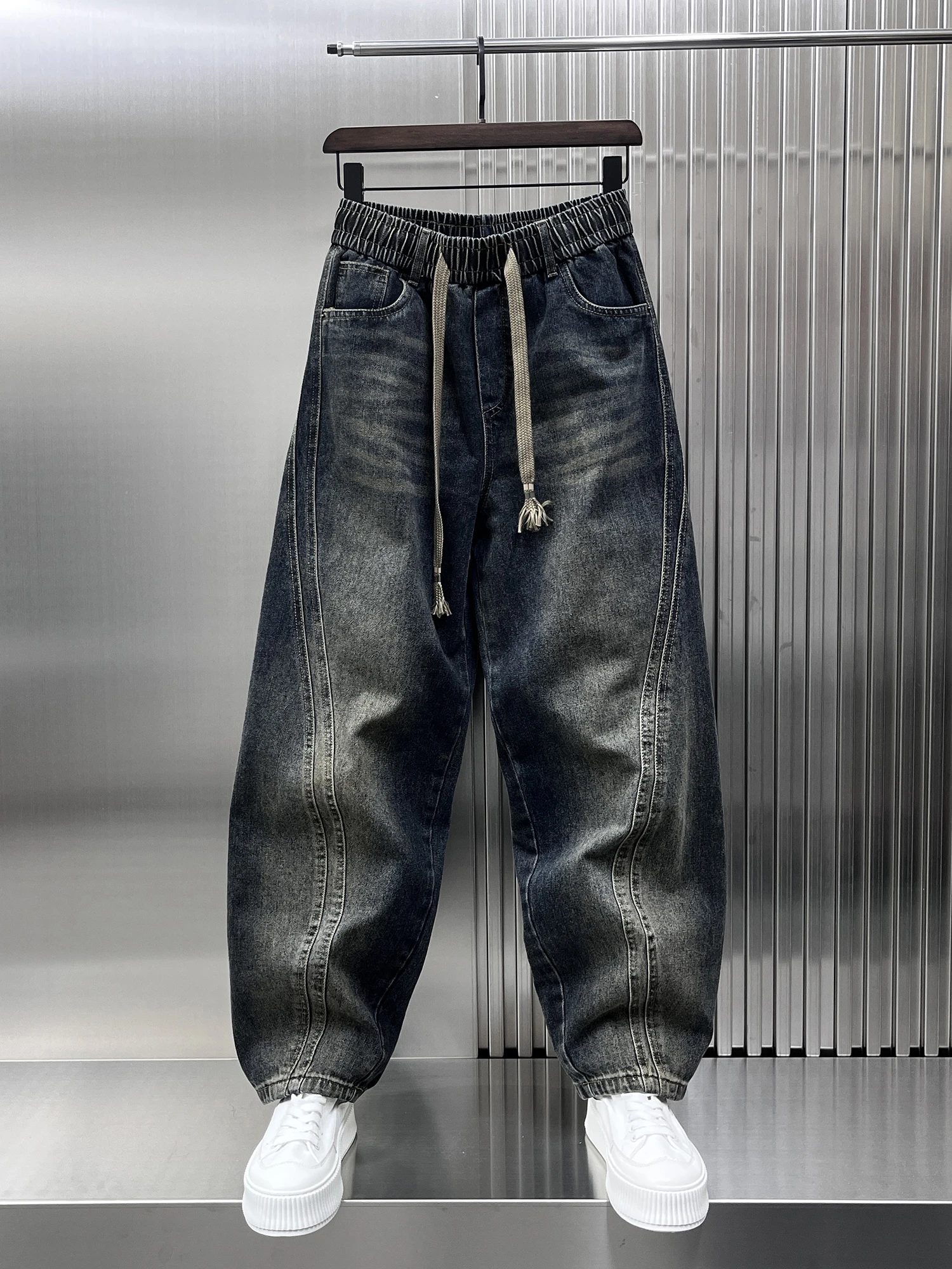 

Retro American Thiened Fce Waed Denim Jeans Men's Spring New Loose Youth Wide Leg Pants Trendy Brand Casual Trousers