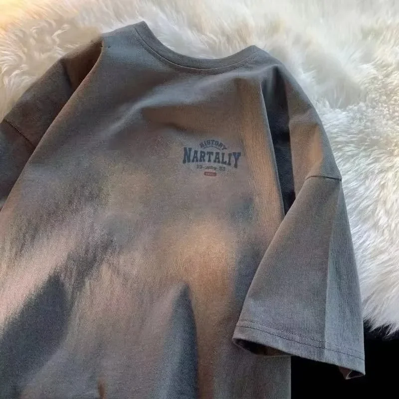 الصيف الأمريكية Ins المتضخم فضفاض الرجعية إلكتروني طباعة تي شيرت الرجال والنساء الاتجاه الشارع الملابس Y2k نصف كم بلايز