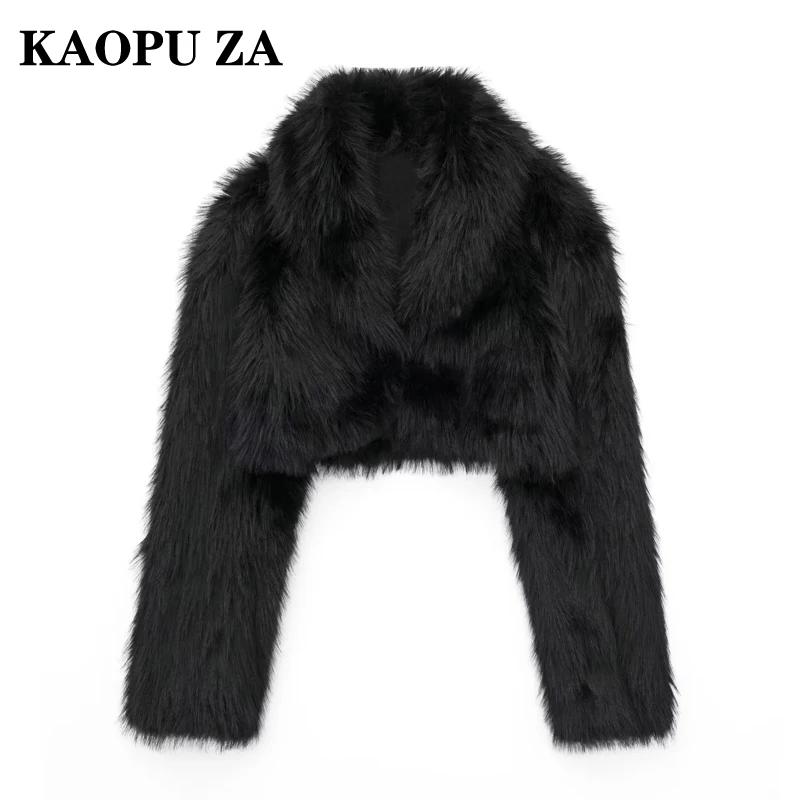 KAOPU ZA 2024 Autumn/Winter Woman Casual Solid Color Long Sleeve Short Jacket Coat Female Fashion Turn-down Collar Faux Fur Top