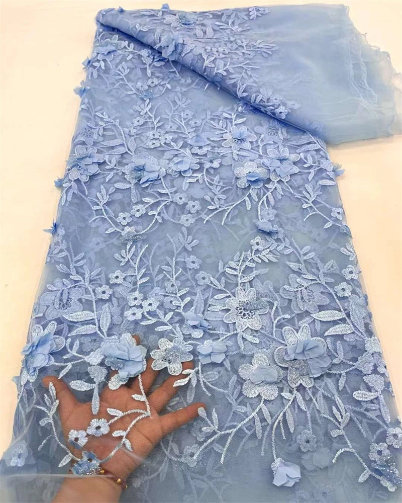 New African Fabrics 2024 Hot Lace Fabric Dubai Beads Lace Fabric With Sequence Embroidery For Wedding Party Dress