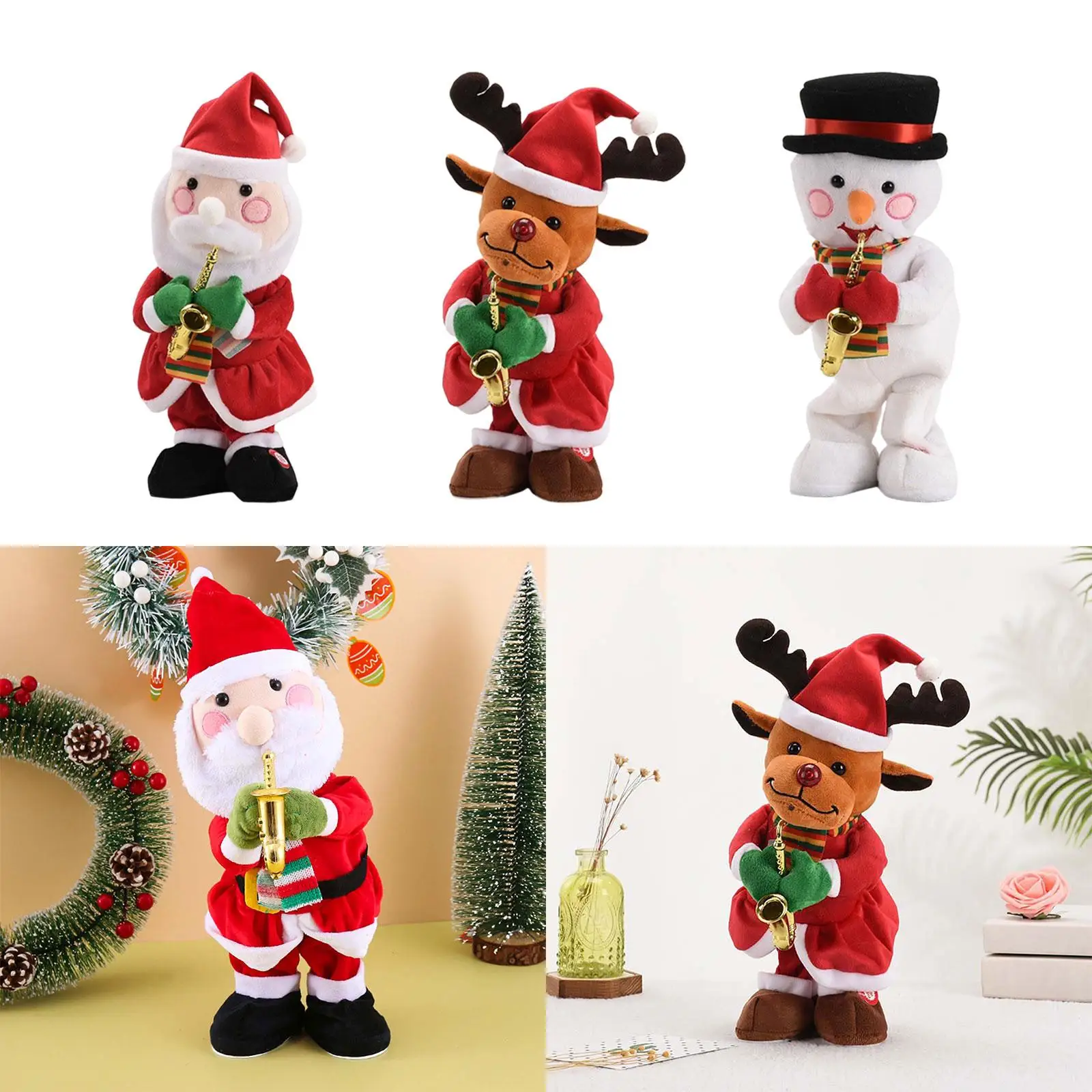 ไฟฟ้าของเล่นตุ๊กตาคริสต์มาสตกแต่งโต๊ะร้องเพลงเต้นรําตกแต่งเด็กของขวัญสําหรับวันหยุดในร่มบ้านห้องนอน