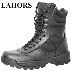 LAHORS-Botas táticas de couro leve masculinas, botas de combate no deserto, sapatos de caminhada ao ar livre