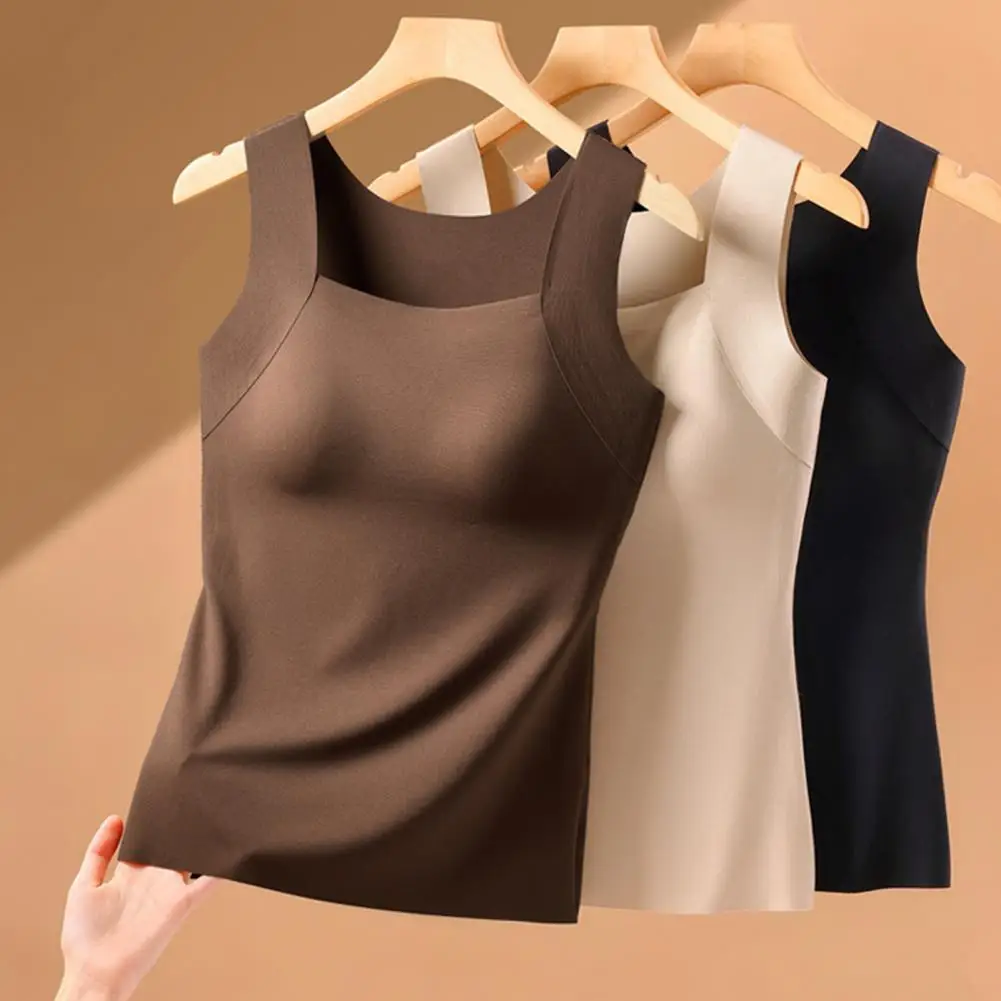 Women Double Fleece Thermal Tank Built In Bra Bust Lift Sculpted Seamless High Compression Waist Cinching Shapewear