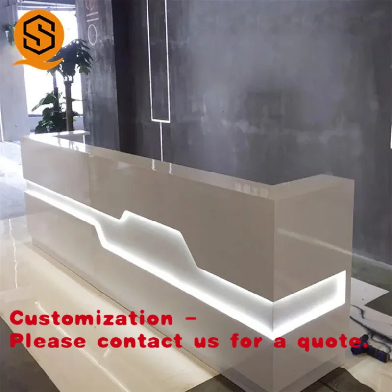

Customize.Customizable Durable Modern LED Reception Desk Wave Shape Commercial Furniture Hotel Gym Mall