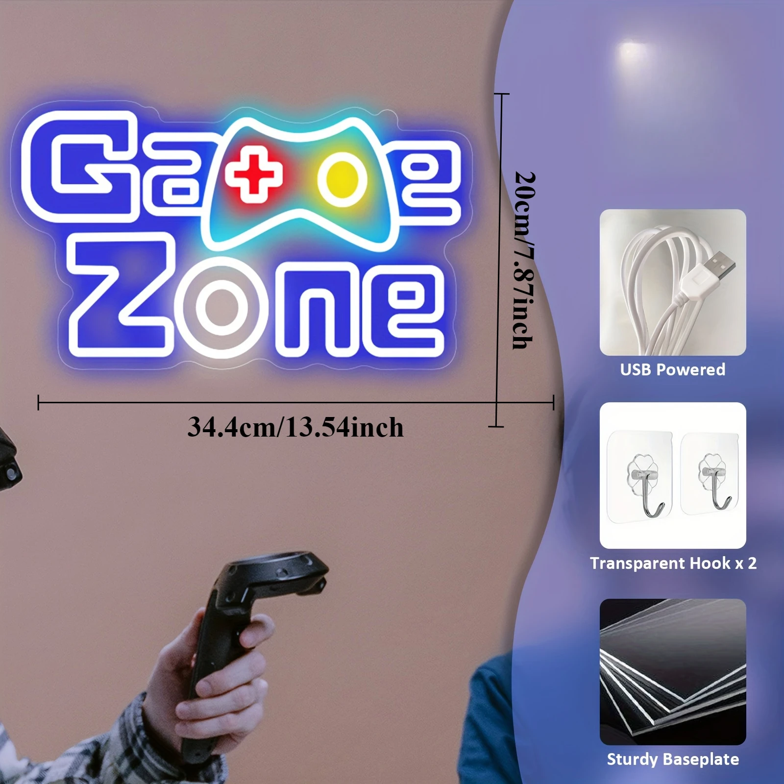 Game Zone  Neon Sign LED Neon Light for Wall Decor USB Powered for Bedroom Bar Shop Game Room Man Cave Decor Gift for Game Lover