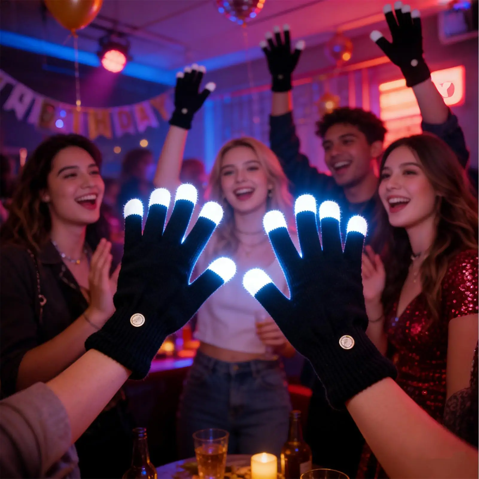 Modische Party-LED-Rave-Blitzhandschuhe mit 7 Modi, leuchtende Fingerspitzen, Beleuchtung, Schwarz, Neu, für Feiertage – Detail 1